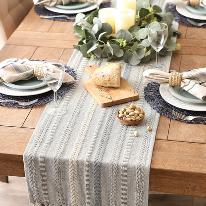 DII Farmhouse Braided Stripe Table Runner Collection, 15x72 (15x77, Fringe Included), Black