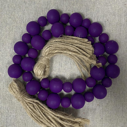 Handcrafted Farmhouse Wooden Decorative Beads Garland, Table Tray Boho Wood Beads with Tassel, Small Rustic Antique Decor for Home and Events (32" Rustic Blue)