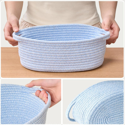 Small Woven Gift Basket Empty with Bag & Ribbon - Gifts for Mom, Baby Shower, Birthdays & Raffle - Cotton Rope Storage Basket for Dog Toys or Shelf - 12"x8"x5", White