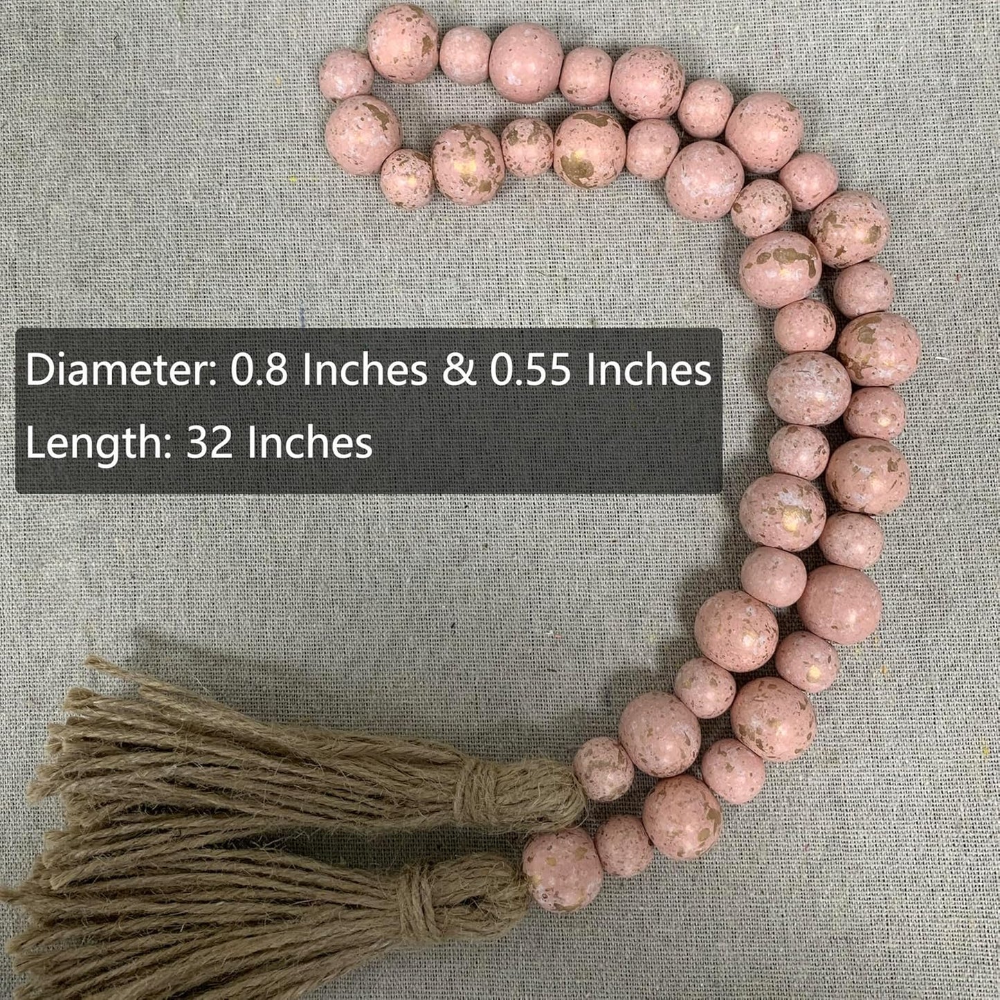 Handcrafted Farmhouse Wooden Decorative Beads Garland, Table Tray Boho Wood Beads with Tassel, Small Rustic Antique Decor for Home and Events (32" Rustic Blue)