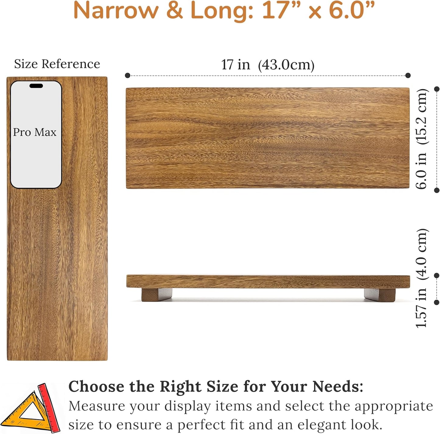 Large 16" Acacia Wood Riser Pedestal Stand – Farmhouse Wood Display Riser for Kitchen and Bathroom Décor - Counter Display, Plant Stand, Jewelry Holder, Vanity Tray, Candle Stand (L:16"x8"x1.57")
