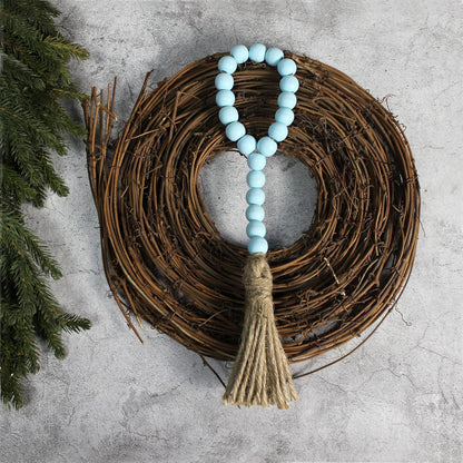 CVHOMEDECO. Wood Beads Garland with Tassels 3 PCS Farmhouse Rustic Wooden Prayer Bead String Wall Hanging Accent for Home Festival Decor. Natural