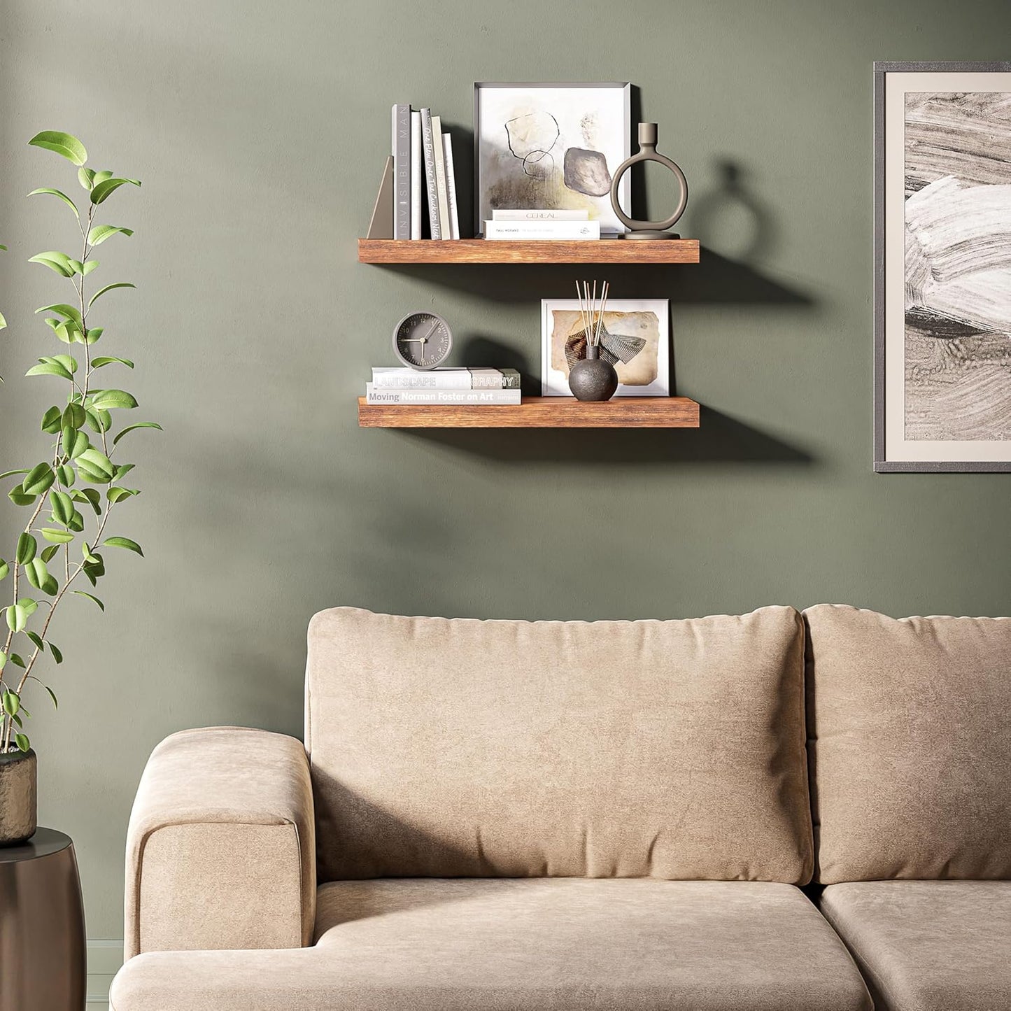 Ballucci Floating Shelves for Wall, 48" Wood Wall Shelf Set of 2, with Invisible Brackets for Bathroom, Living Room, Bedroom, Kitchen, Nursery, 8" Deep, Black