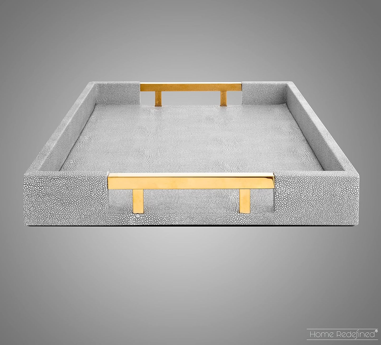 Home Redefined Beautiful Modern Elegant 17.5"x12" Rectangle Classic Black Faux Leather Decorative Tray Ottoman Coffee Table Perfume Living Room Kitchen Serving Tray with Handles for All Occasion's