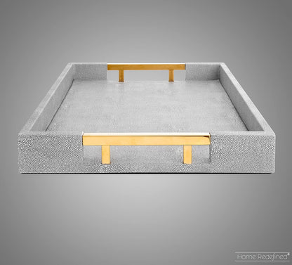 Home Redefined Beautiful Modern Elegant 17.5"x12" Rectangle Classic Black Faux Leather Decorative Tray Ottoman Coffee Table Perfume Living Room Kitchen Serving Tray with Handles for All Occasion's