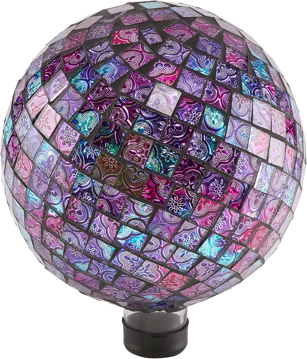 Alpine Corporation 10" Diameter Indoor/Outdoor Glass Mosaic Gazing Globe Yard Decoration, Purple Pearlized Petals Design
