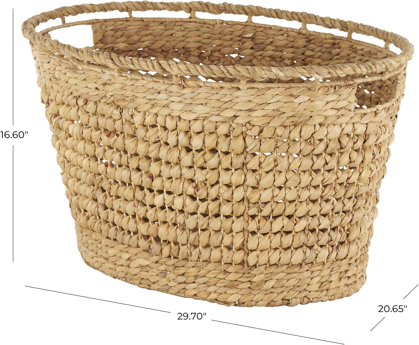 Deco 79 Seagrass Handmade Decorative and Functional Storage Basket Large Woven Basket Organizer with Ring Handles, Basket for Storage 20" x 18" x 19", Brown