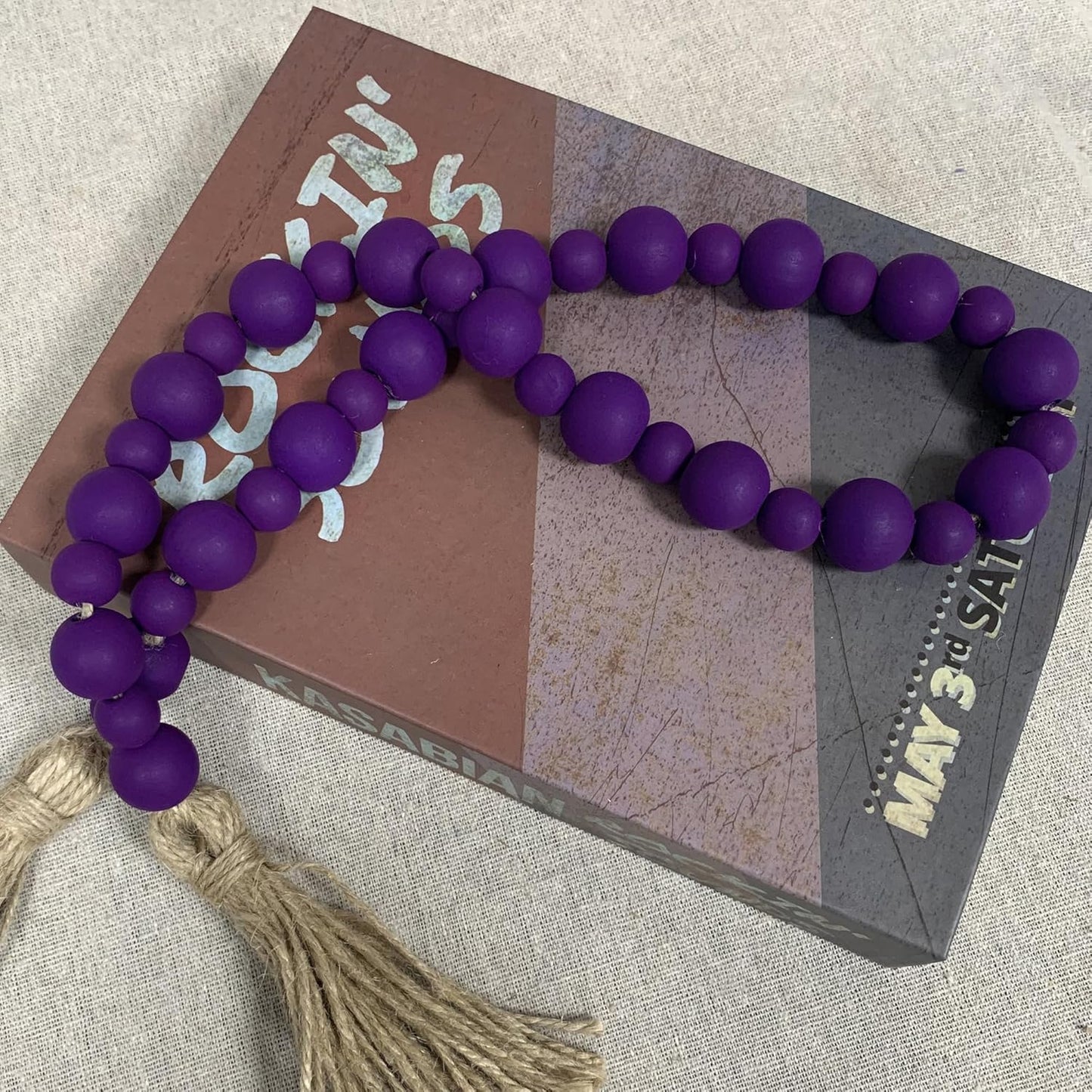 Handcrafted Farmhouse Wooden Decorative Beads Garland, Table Tray Boho Wood Beads with Tassel, Small Rustic Antique Decor for Home and Events (32" Rustic Blue)