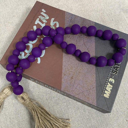 Handcrafted Farmhouse Wooden Decorative Beads Garland, Table Tray Boho Wood Beads with Tassel, Small Rustic Antique Decor for Home and Events (32" Rustic Blue)
