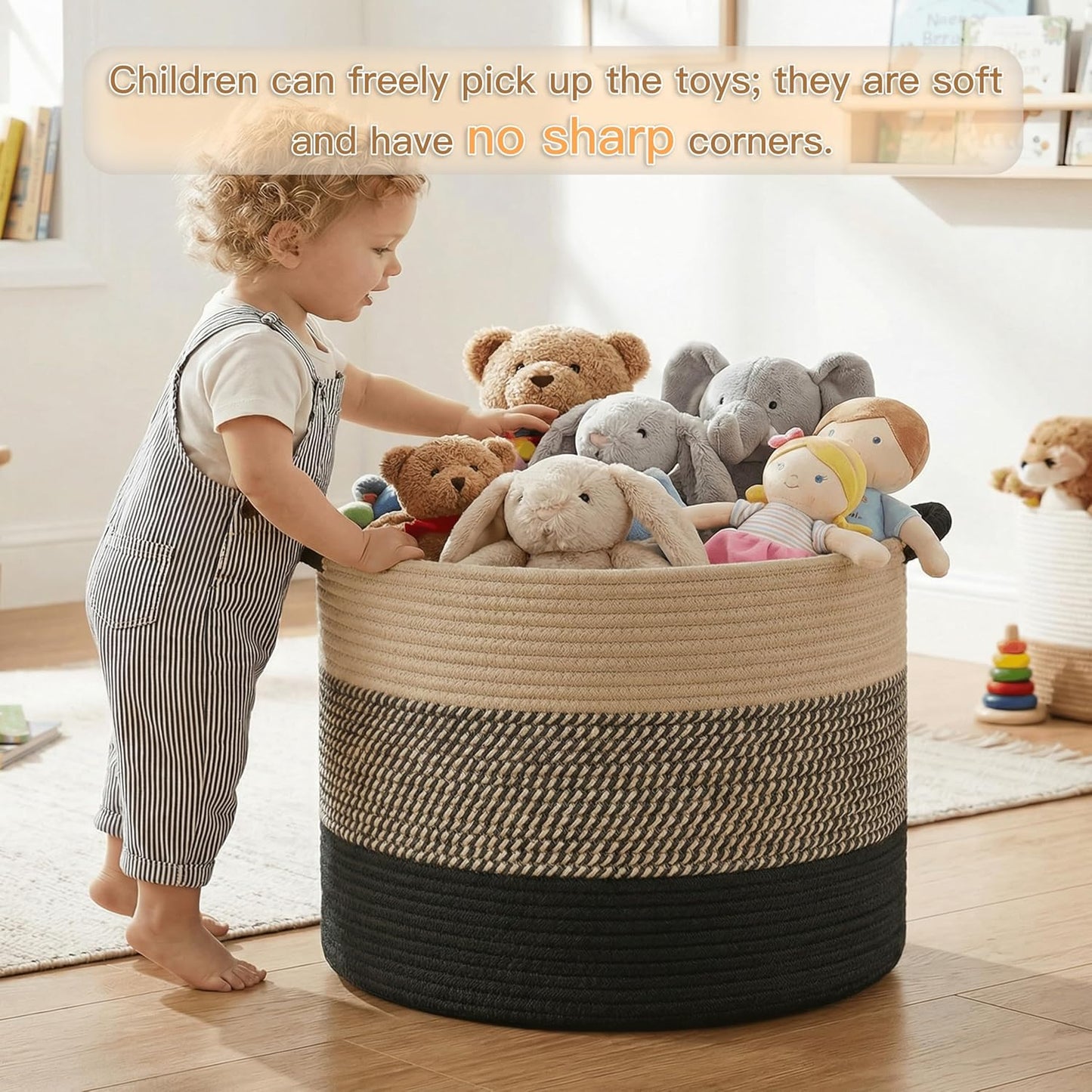 Artfeel 70L Large Cotton Rope Basket, Decorative Woven Blanket Storage for Living Room, Boho Toy Storage & Toy Box for Kids, Versatile Laundry Basket & Nursery Hamper for Blankets(Brown)