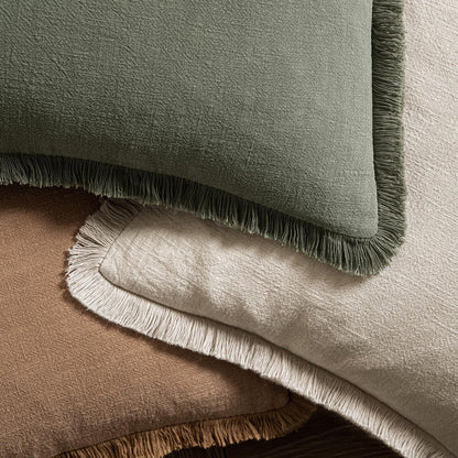 MIULEE Decorative Throw Pillow Covers Neutral Linen Fringe Throw Pillows Set of 2 Natural Beige Boho Farmhouse Cushion Covers with Tassels for Couch Sofa Bed Spring Home Decor 20x20 Inch