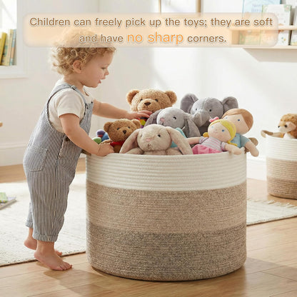 Artfeel 70L Large Cotton Rope Basket, Decorative Woven Blanket Storage for Living Room, Boho Toy Storage & Toy Box for Kids, Versatile Laundry Basket & Nursery Hamper for Blankets(Brown)