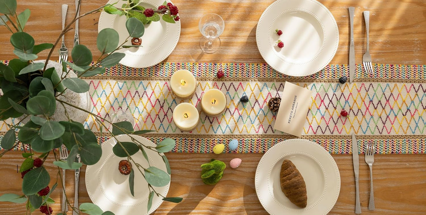 Keketoarrange Boho Sage Green Table Runner for Summer Home Decorations 12x72 Inches Farmhouse Small Macrame Woven Burlap Rustic Coffee Dresser Dining Kitchen Centerpiece Bohemian Decor