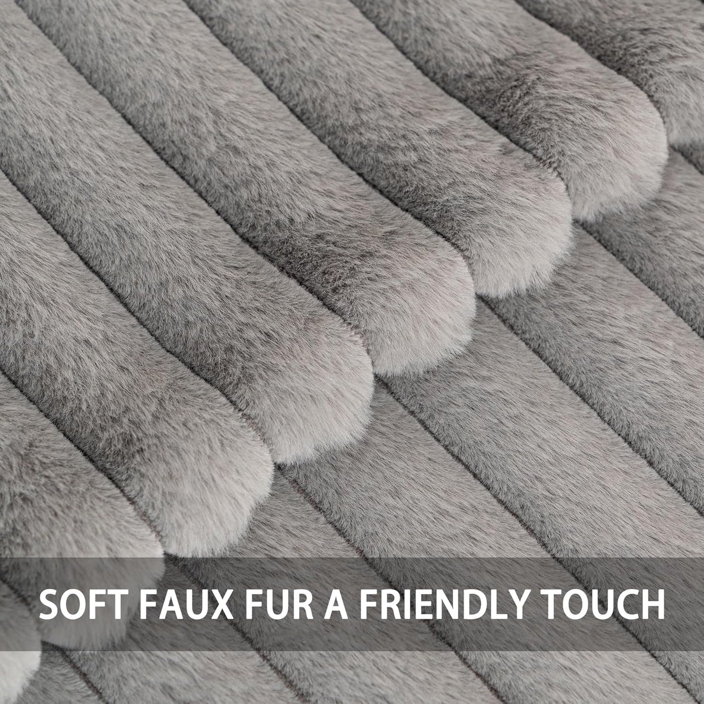 Aegero Pack of 2 Faux Fur Christmas Throw Pillow Covers 18x18 Inch, Soft Plush Striped Neutral Couch Pillow Cover, with Velvet Back Modern Home Decor for Sofa Living Room Couch Bed Cream White