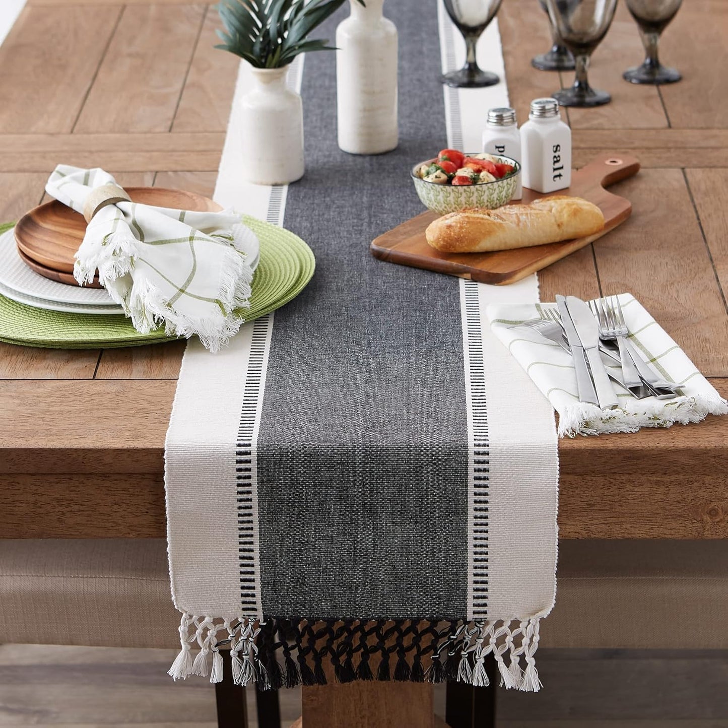 DII Dobby Stripe Woven Table Runner, 13x72-inch, French Blue