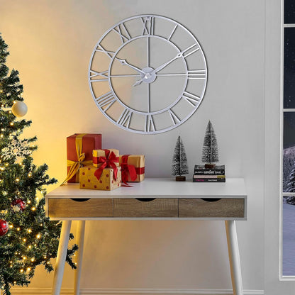 CLXEAST 30 Inch Large Wall Clock Modern, Oversized Roman Numeral Decorative Black Metal Wall Clock for Living Room Decor,House Warming Gifts New Home