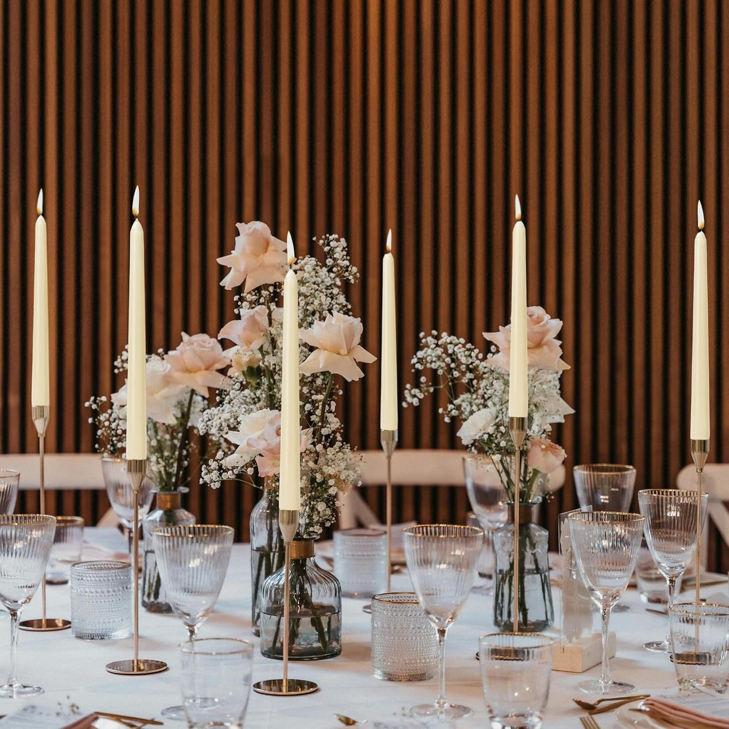 10-Inch Ivory Taper Candles - Dripless Smokeless Tapered Candle Cream Unscented Candlesticks Paraffin Wax Long Slow Burning Tall Candle Sticks for Dinner Business Wedding Restaurants 12 Pack