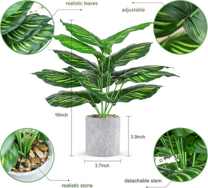 2pcs Fake Plants 16" Faux Plants Artificial Tropical Plants Indoor for Home Office Desk Kitchen Bathroom Table Shelf Decor