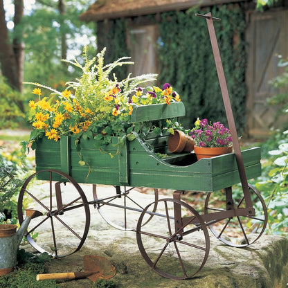 Collections Etc Amish Wagon Decorative Indoor/Outdoor Garden Backyard Planter, Red