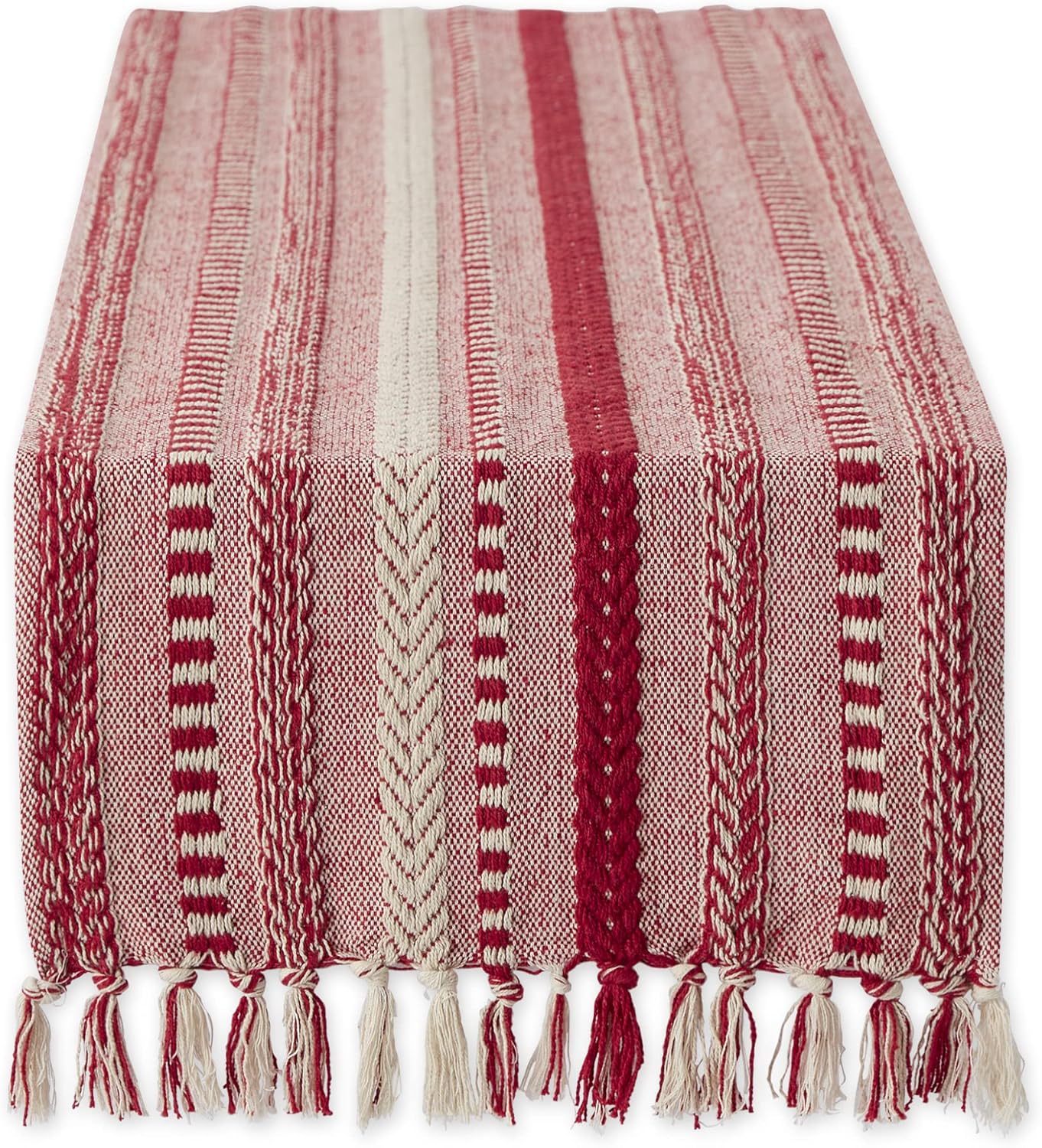DII Farmhouse Braided Stripe Table Runner Collection, 15x72 (15x77, Fringe Included), Black