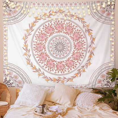 Wall Tapestry for Bedroom Aesthetic Pink Mandala Wall Hanging Large Boho Trippy Tapestries Bohemian Art Tapistry Hippie Floral Tapastry Decor For Bedroom Ceiling Living Room Dorm (60ʺ × 60ʺ)