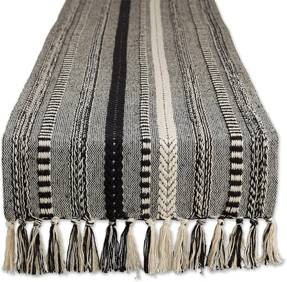 DII Farmhouse Braided Stripe Table Runner Collection, 15x72 (15x77, Fringe Included), Black