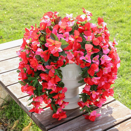 Faux Bougainvillea Artificial Flowers Plants for Outdoor Outside Decoration, 2 PCS Red Fake Flowers UV Resistant Look Real Silk Long Trailing Vines for Front Door Porch Planter Urn Patio Garden Yard