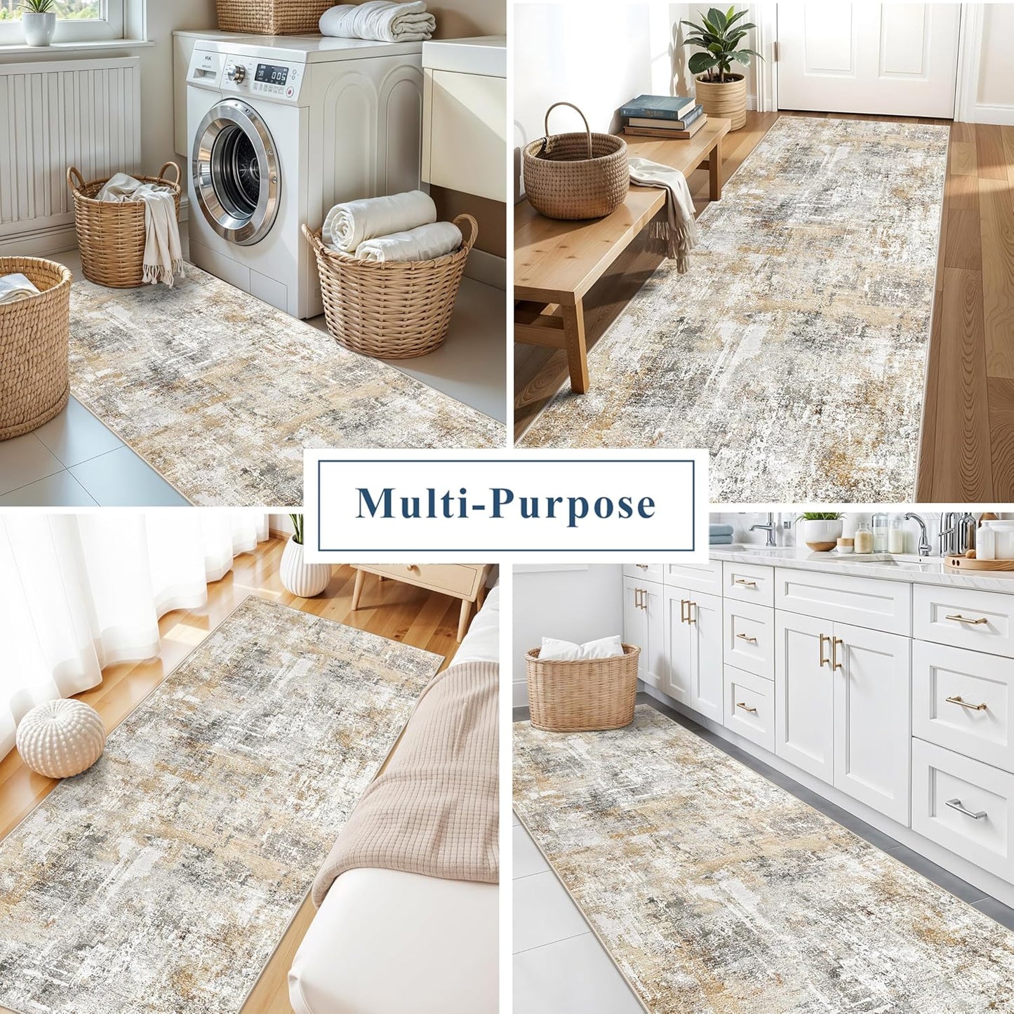 2x3 Washable Non-Slip Area Rug - Soft Low Pile Throw Rug for Kitchen Entryway Bedroom - Modern Indoor Door Mat with Rubber Backing (Beige Grey) - Colors A