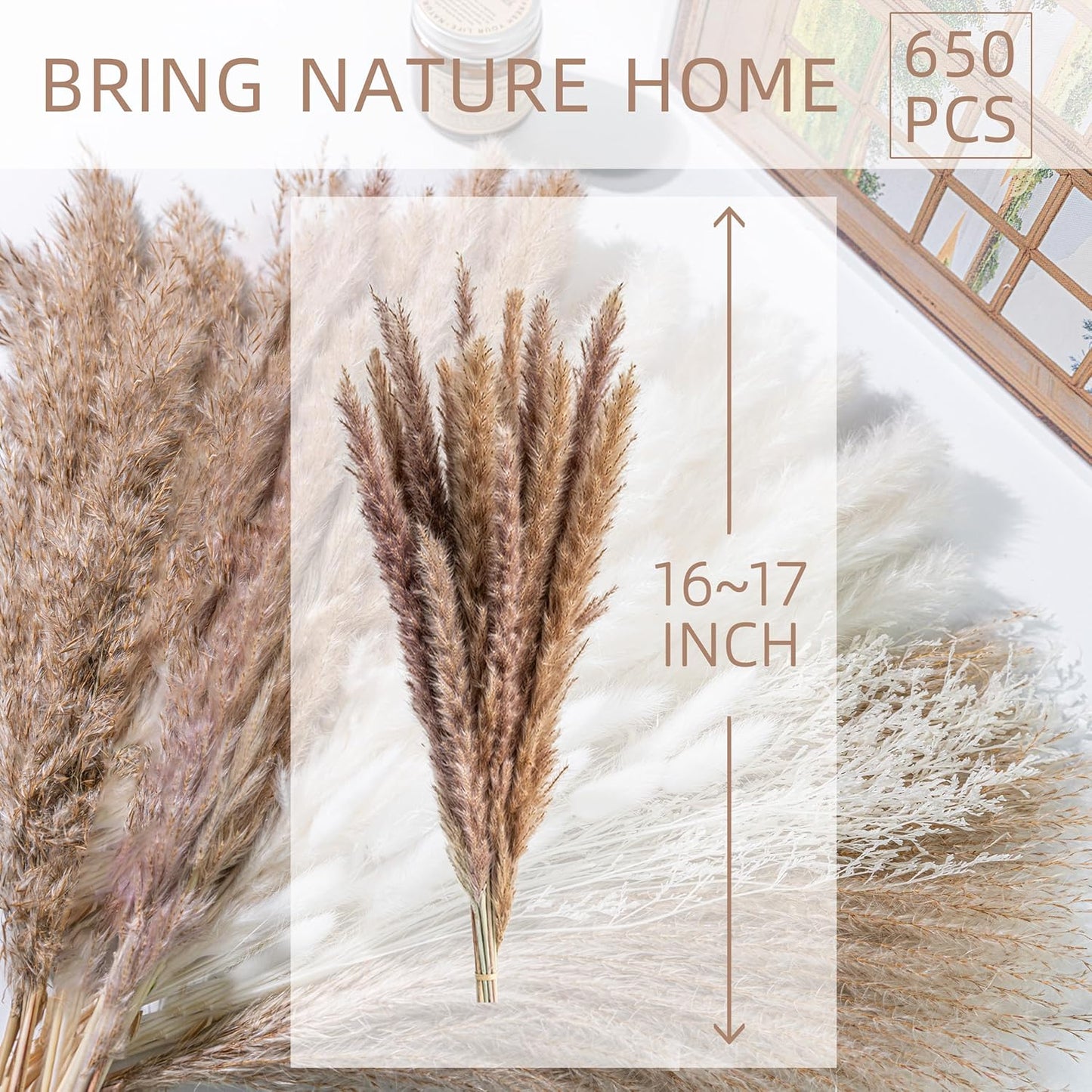 96PCS Natural Dried Pampas Grass Boho Home Decor Bouquet Phragmites Dried Flowers Bouquet for Wedding Floral Arrangements Living Room Decorations (96PCS)