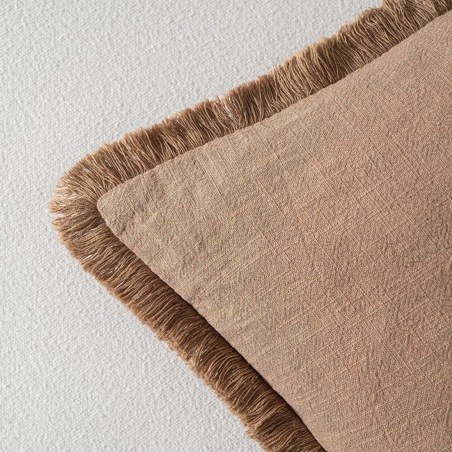 MIULEE Decorative Throw Pillow Covers Neutral Linen Fringe Throw Pillows Set of 2 Natural Beige Boho Farmhouse Cushion Covers with Tassels for Couch Sofa Bed Spring Home Decor 20x20 Inch