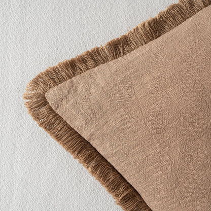 MIULEE Decorative Throw Pillow Covers Neutral Linen Fringe Throw Pillows Set of 2 Natural Beige Boho Farmhouse Cushion Covers with Tassels for Couch Sofa Bed Spring Home Decor 20x20 Inch