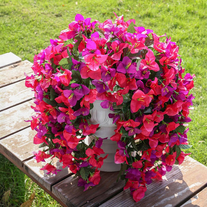 Faux Bougainvillea Artificial Flowers Plants for Outdoor Outside Decoration, 2 PCS Red Fake Flowers UV Resistant Look Real Silk Long Trailing Vines for Front Door Porch Planter Urn Patio Garden Yard