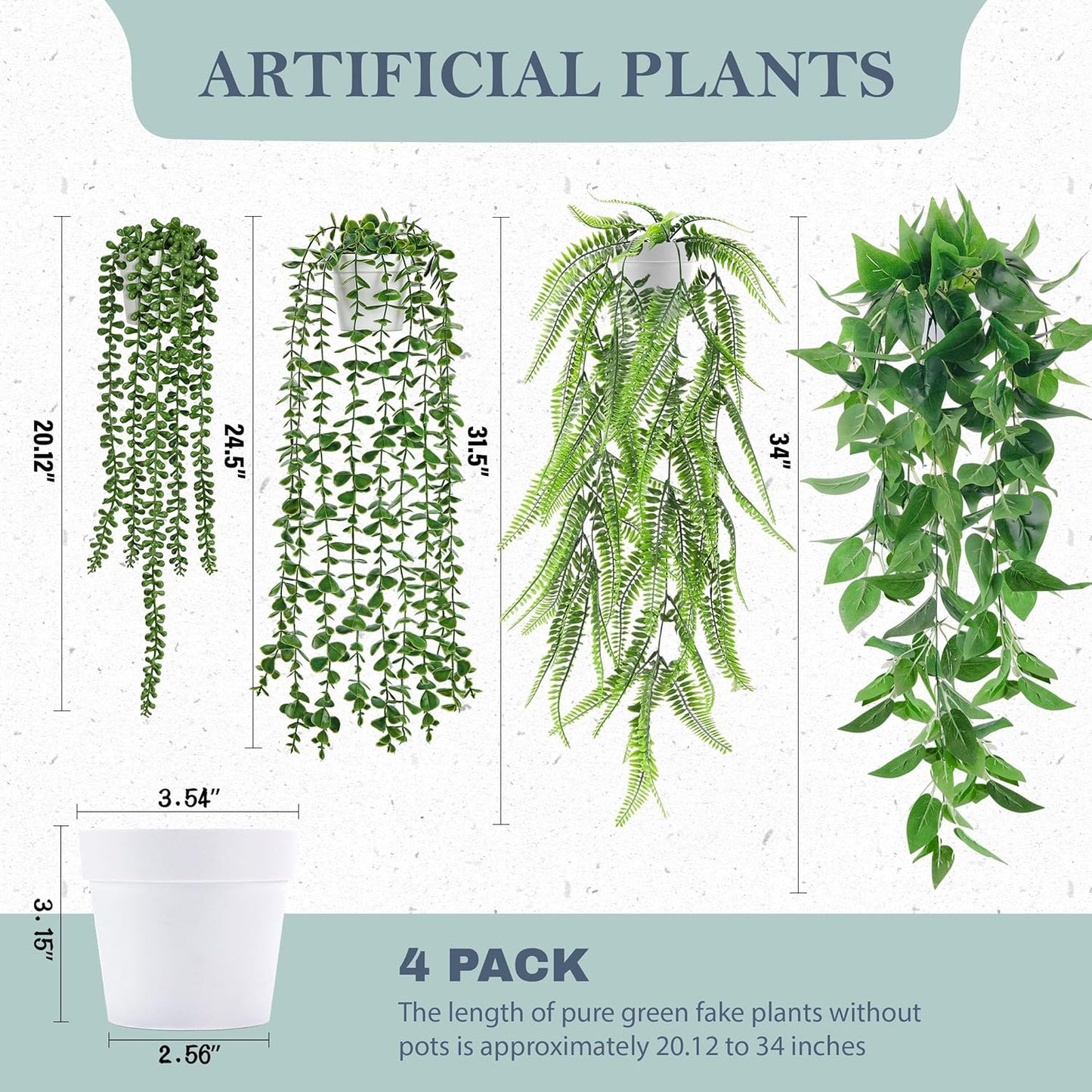 Der Rose 4Pcs Fake Plants Hanging Artificial Ivy Vine Faux Eucalyptus Hanging Plants, Boston Fern, String of Pearls for Living Room Aesthetic Bedroom Boho Kitche Wall Shelf Indoor Outdoor Decor