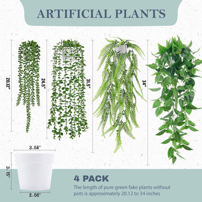 Der Rose 4Pcs Fake Plants Hanging Artificial Ivy Vine Faux Eucalyptus Hanging Plants, Boston Fern, String of Pearls for Living Room Aesthetic Bedroom Boho Kitche Wall Shelf Indoor Outdoor Decor