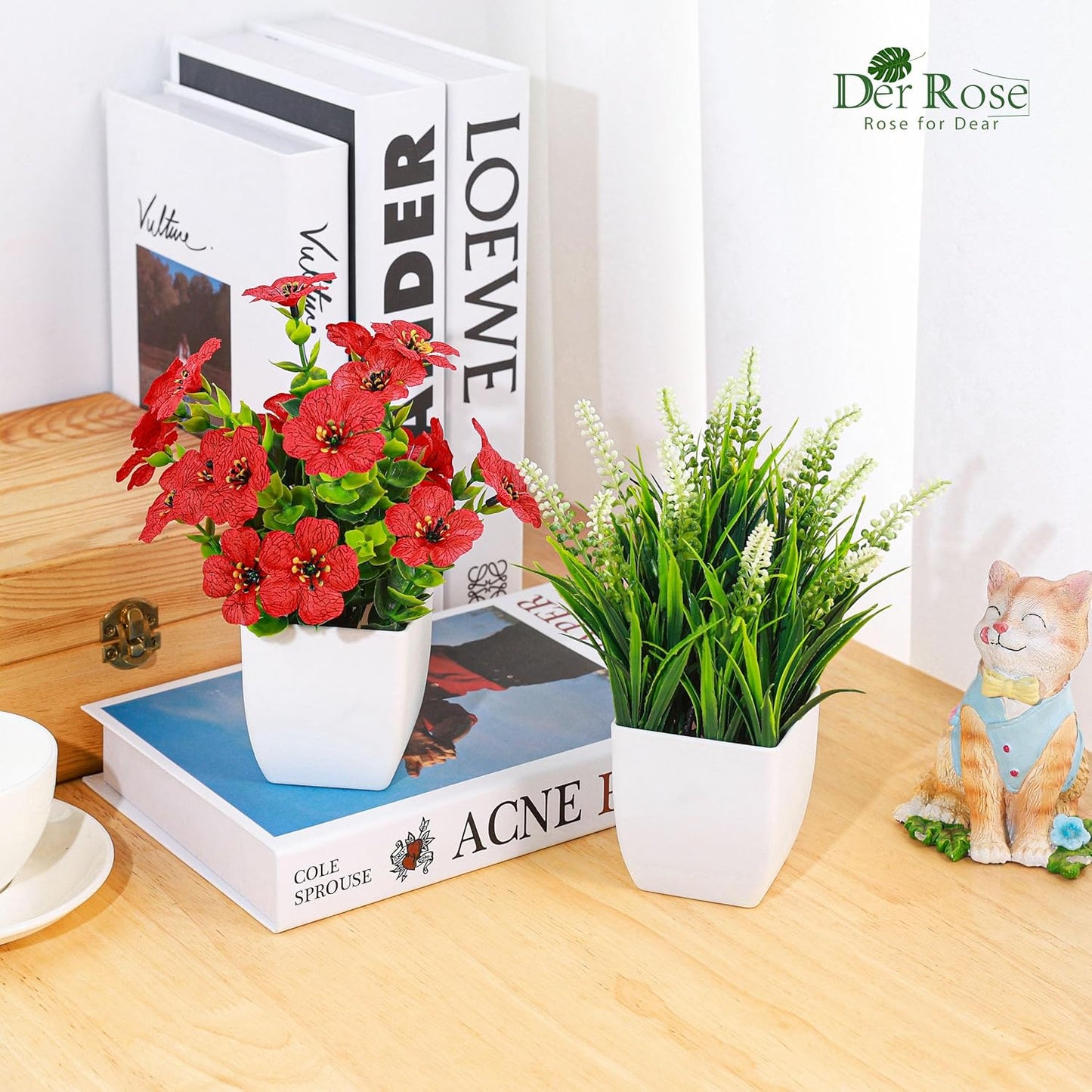 Der Rose 4 Pack Fake Plants Mini Artificial Greenery Potted Plants for Home Decor Indoor Office Table Room Farmhouse Bathroom Decor