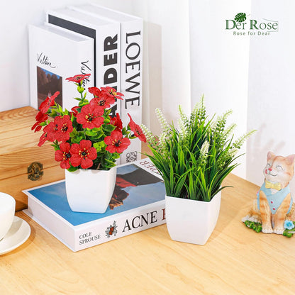 Der Rose 4 Pack Fake Plants Mini Artificial Greenery Potted Plants for Home Decor Indoor Office Table Room Farmhouse Bathroom Decor