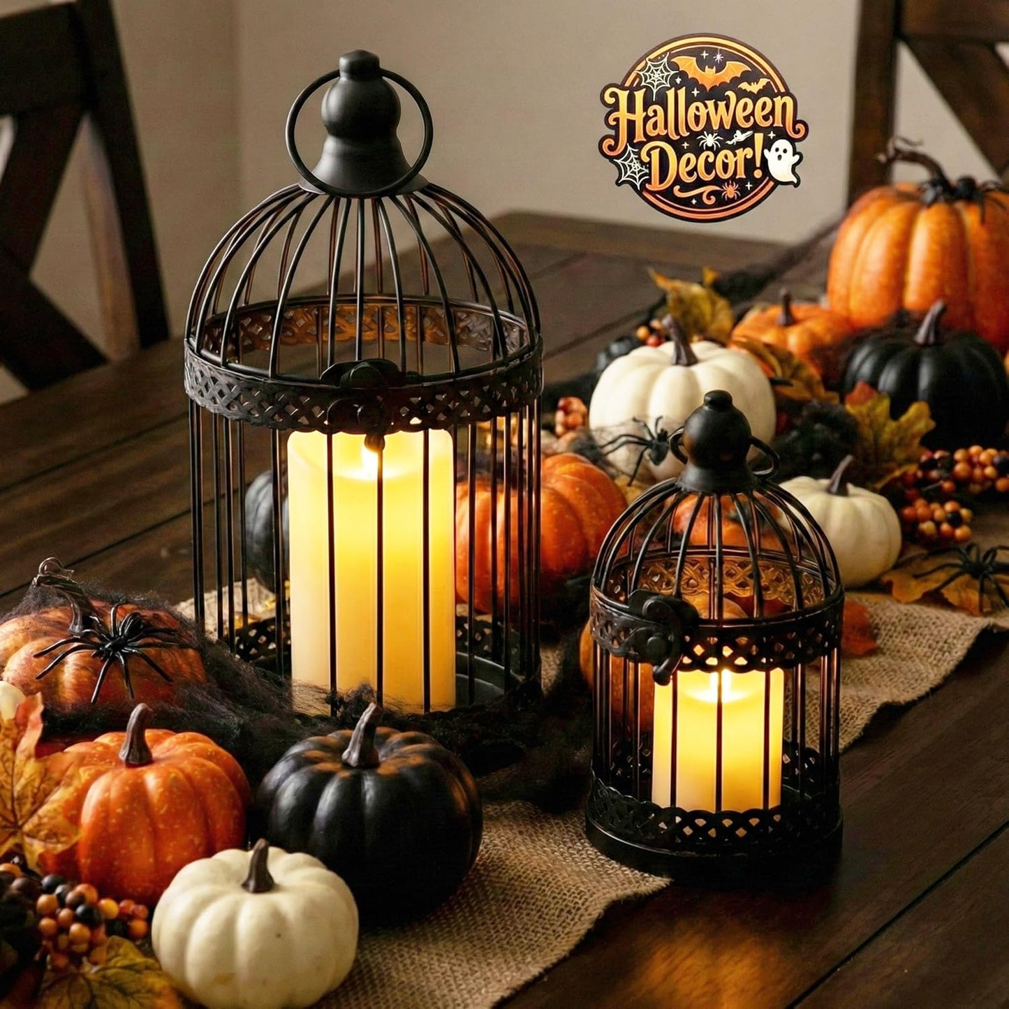 Vela Lanterns Bird Cage Decor Candle Holder Lantern Decorative Wedding Table Centerpiece Decorations, White, Small, Set of 4
