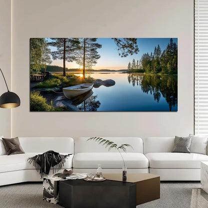 SSNEEKNDG Large Green Landscape Canvas Wall Art for Living Room Forest Lake Sunset Canvas Prints Nature Scenery Artwork for Bedroom Office Home Decor Ready to Hang 20x40 Inch