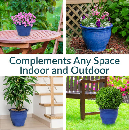 Sunnydaze Large Ceramic Plant Pot - Round Outdoor Glazed Ceramic Planter Pot with Drainage - Studio - Imperial Blue - 18.5"