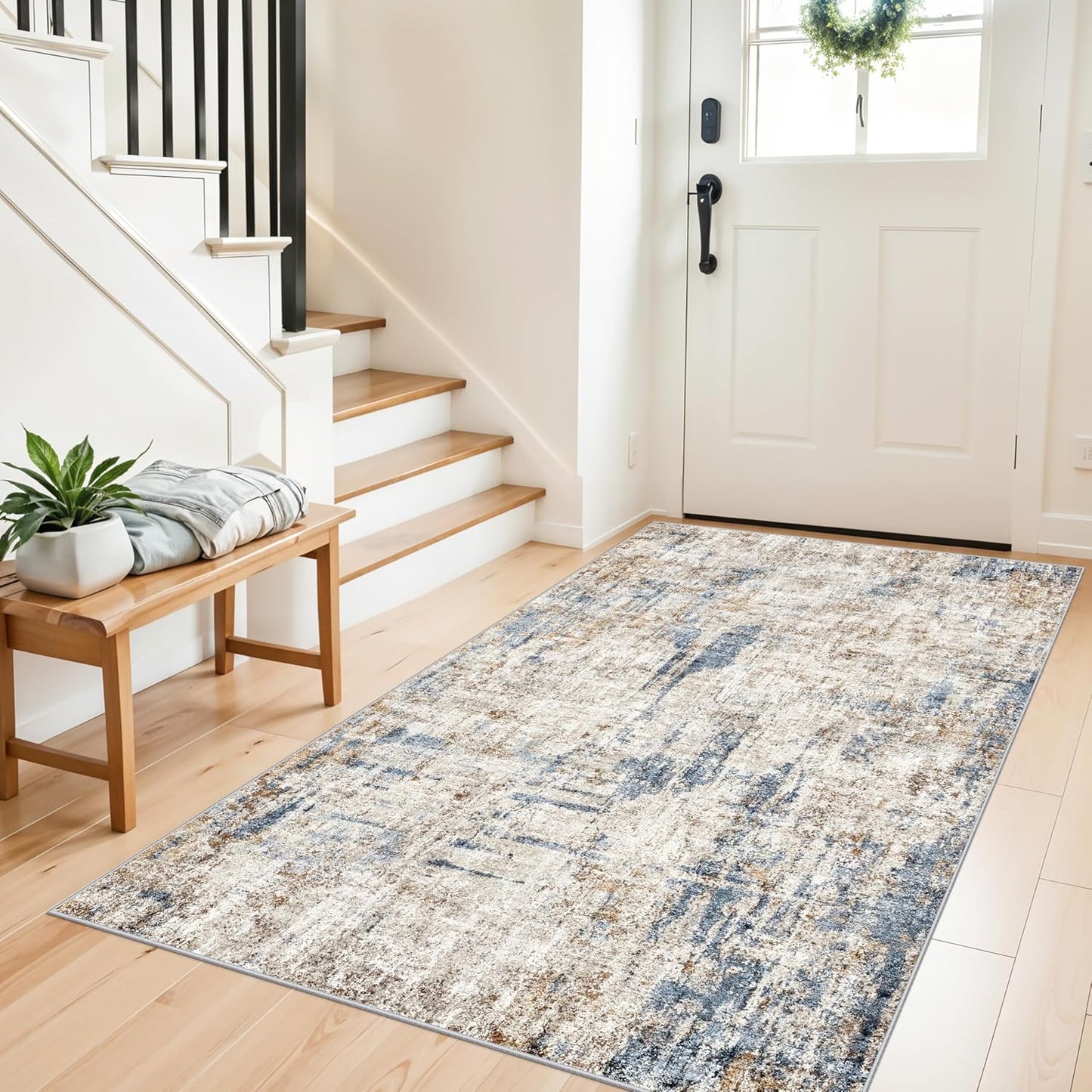 2x3 Washable Non-Slip Area Rug - Soft Low Pile Throw Rug for Kitchen Entryway Bedroom - Modern Indoor Door Mat with Rubber Backing (Beige Grey) - Colors A