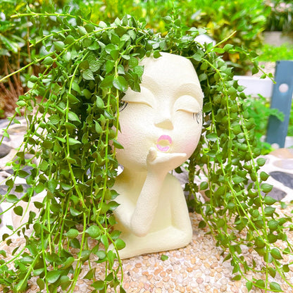 Handmade Face Flower Pots Standing Air Kiss Head Planter Pot for Trailing Plants Cute Succulent Planter Resin Planters Funny Face Planters with Anti-Friction Pads White 1Pack