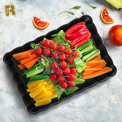 6 Pack Clear Plastic Serving Trays for Party, 9 x 13 Inch - Heavy Duty Plastic Trays for Food - Rectangular Party Serving Trays and Platters - Clear Disposable Trays