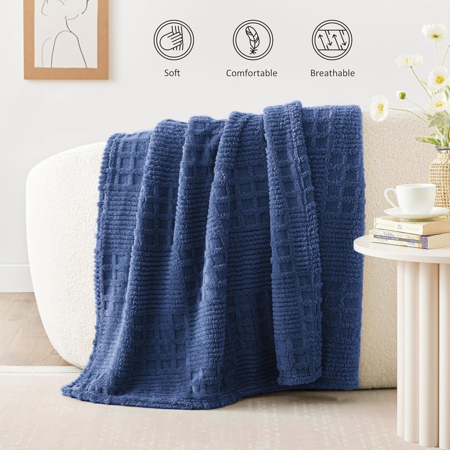 EXQ Home Fleece Throw Blanket for Couch or Bed - 3D Imitation Turtle Shell Jacquard Decorative Blankets - Cozy Soft Lightweight Fuzzy Flannel Blanket Suitable for All Seasons(50"×60",Beige)