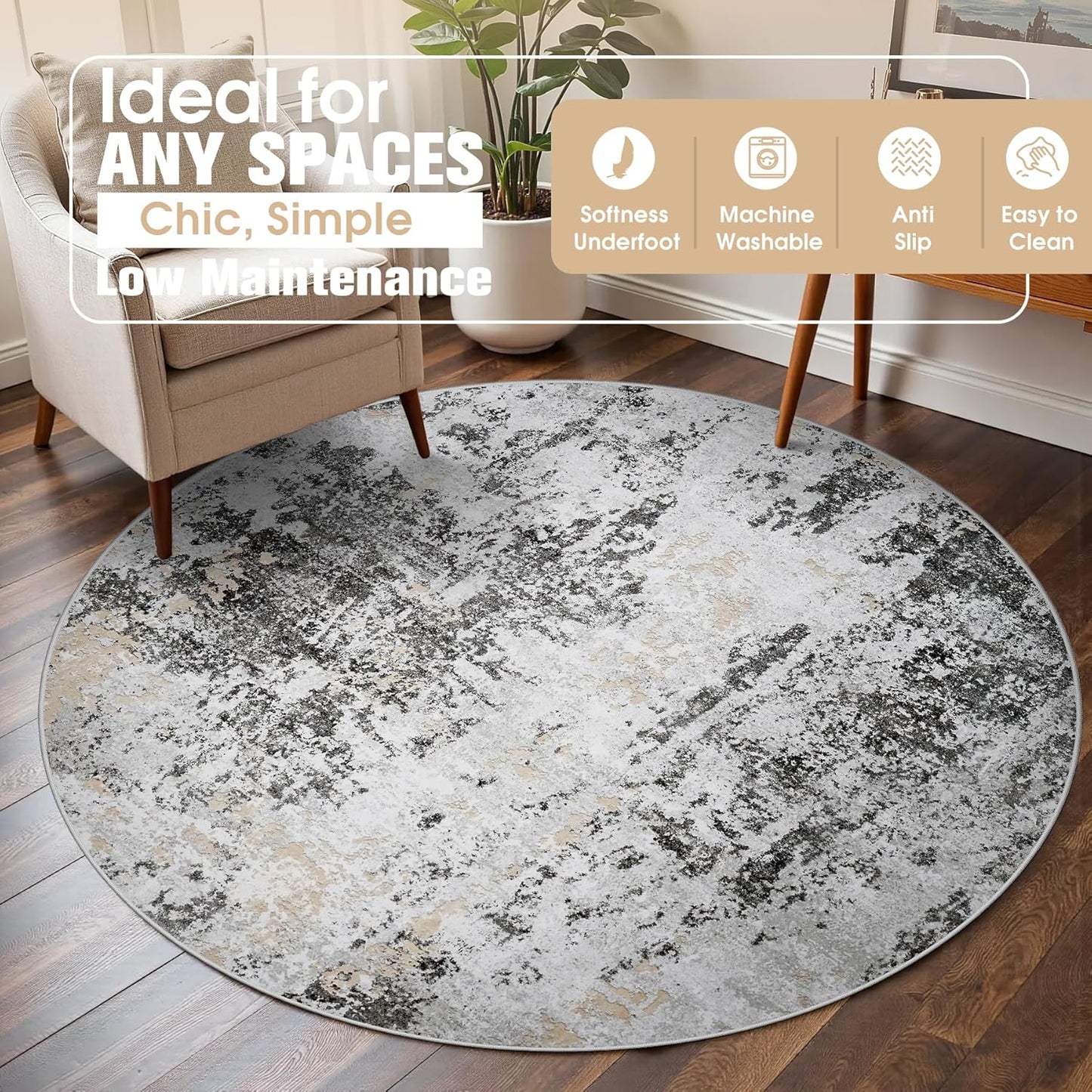 8x10 Area Rugs for Living Room Rug Washable: Abstract Large Rug for Dining Room Bedroom Carpet Non Slip 8 by 10 Indoor Modern Nursery Home Office Blue Grey
