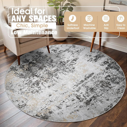 8x10 Area Rugs for Living Room Rug Washable: Abstract Large Rug for Dining Room Bedroom Carpet Non Slip 8 by 10 Indoor Modern Nursery Home Office Blue Grey
