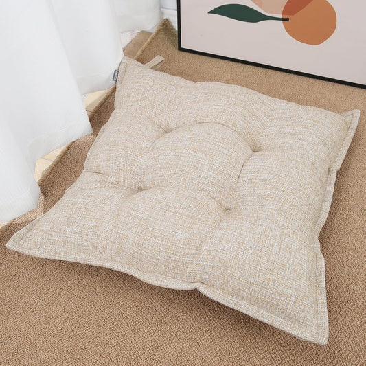 SINSOSSO Large Floor Pillow 22", Thickened Bite-Size Memory Foam Square Non-Slip Cushion for Office Back Support/Indoor Yoga/Chair Seat, Fashionable Color-Blocked Fabric & Washable, White-Gray, 1 PCS