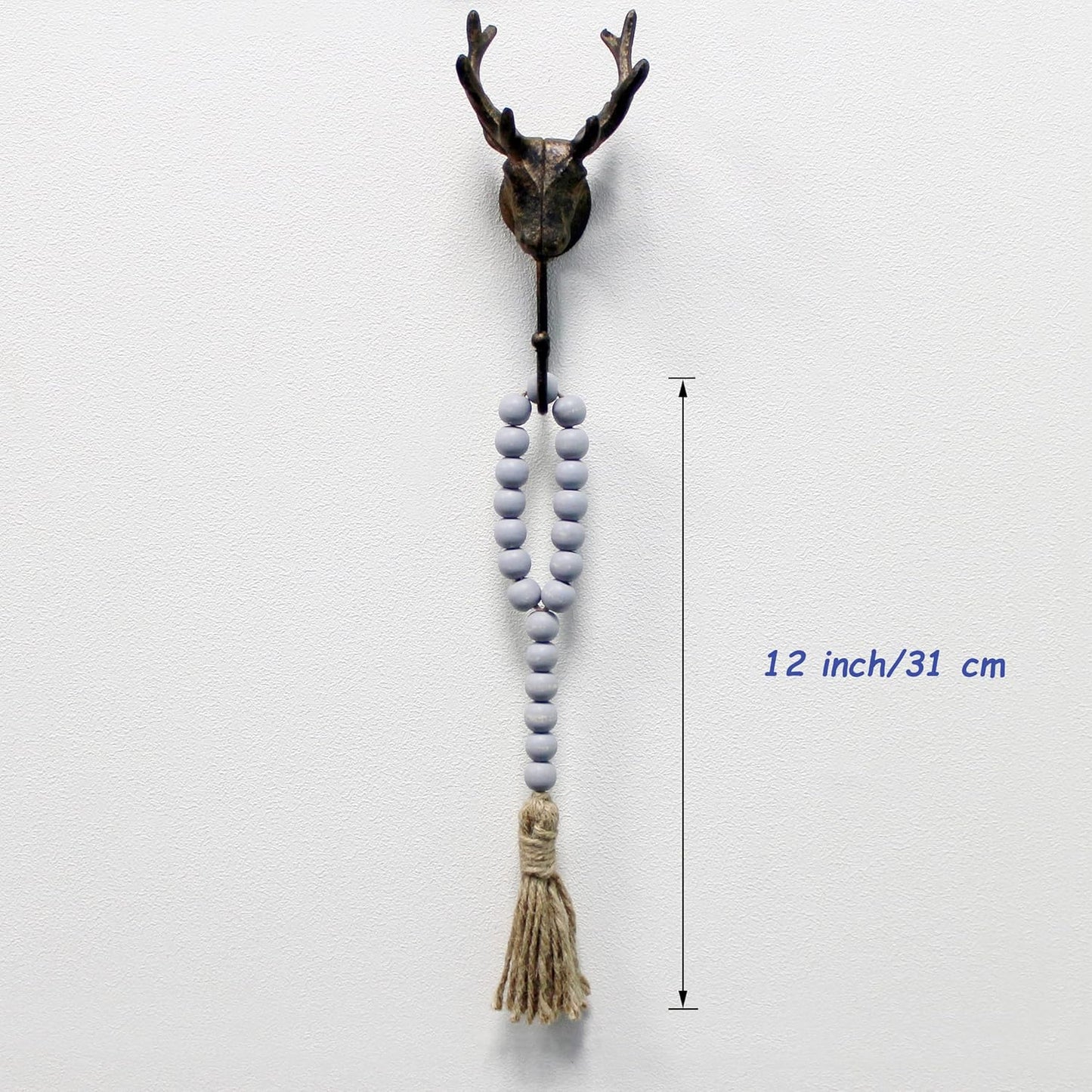 CVHOMEDECO. Wood Beads Garland with Tassels 3 PCS Farmhouse Rustic Wooden Prayer Bead String Wall Hanging Accent for Home Festival Decor. Natural