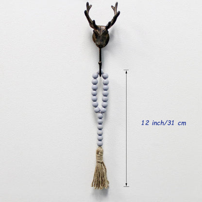 CVHOMEDECO. Wood Beads Garland with Tassels 3 PCS Farmhouse Rustic Wooden Prayer Bead String Wall Hanging Accent for Home Festival Decor. Natural