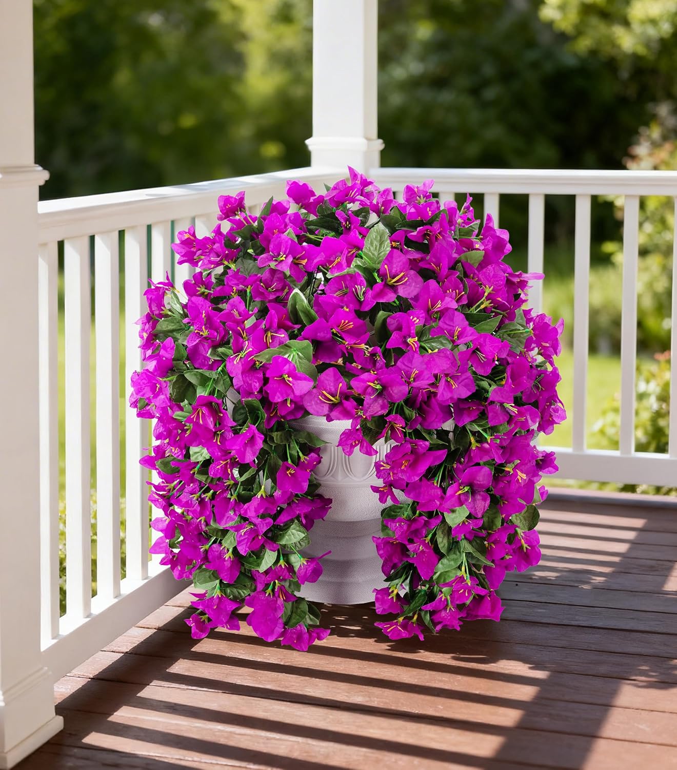 Faux Bougainvillea Artificial Flowers Plants for Outdoor Outside Decoration, 2 PCS Red Fake Flowers UV Resistant Look Real Silk Long Trailing Vines for Front Door Porch Planter Urn Patio Garden Yard