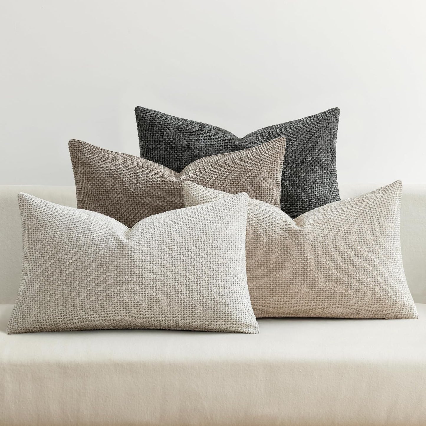MIULEE Pack of 4 Couch Throw Pillow Covers 18x18 Inch Neutral Soft Decorative Chenille Pillow Covers Farmhouse Boho Cushion Covers for Mid Century Modern Spring Home Decor Sofa Bedroom Living Room